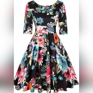 Mint Limit Floral Fit And Flare Retro Cocktail Party Dress Size S